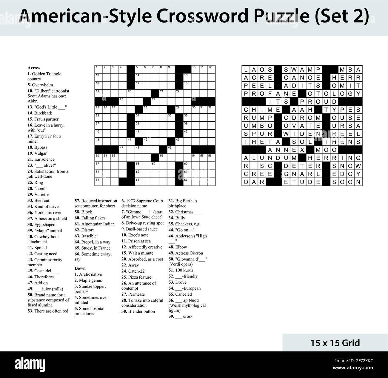American Style Crossword Puzzle With A 15 X 15 Grid Includes Blank Crossword Grid Clues And Solution Stock Vector Image Art Alamy