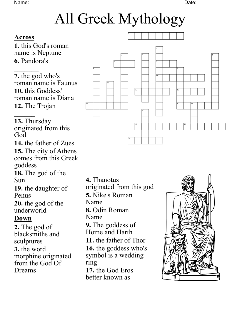 Ancient Greek Gods Goddesses Crossword WordMint
