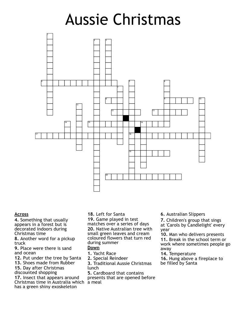 Aussie Christmas Crossword WordMint