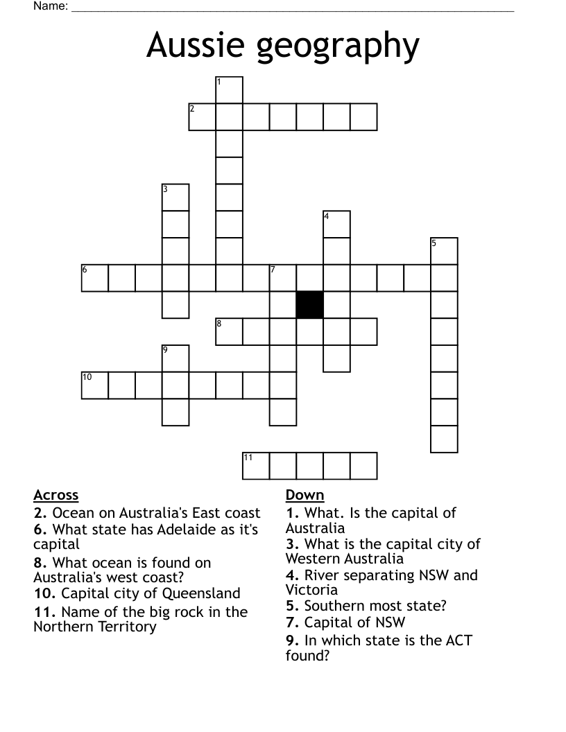 Aussie Geography Crossword WordMint Aussie Geography Crossword WordMint