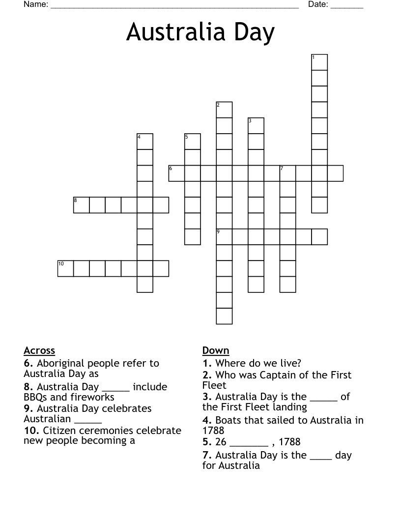 Australia Day Crossword WordMint
