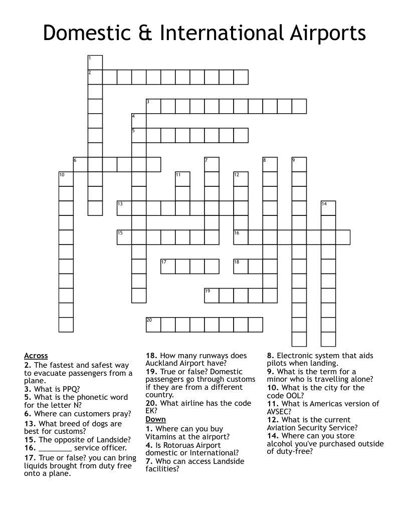 Domestic International Airports Crossword WordMint
