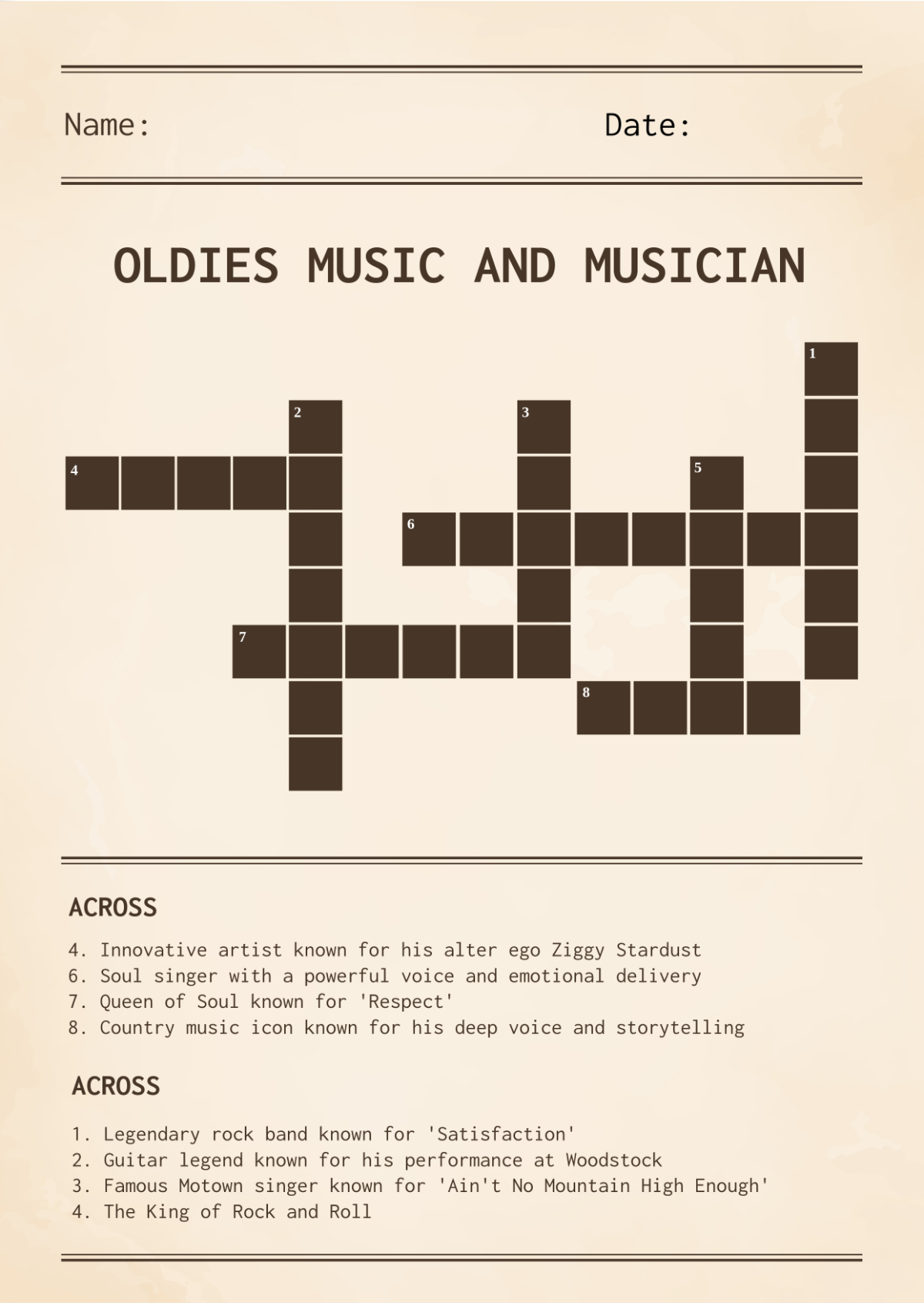 Free Mini Crossword Puzzle For Seniors Template To Edit Online