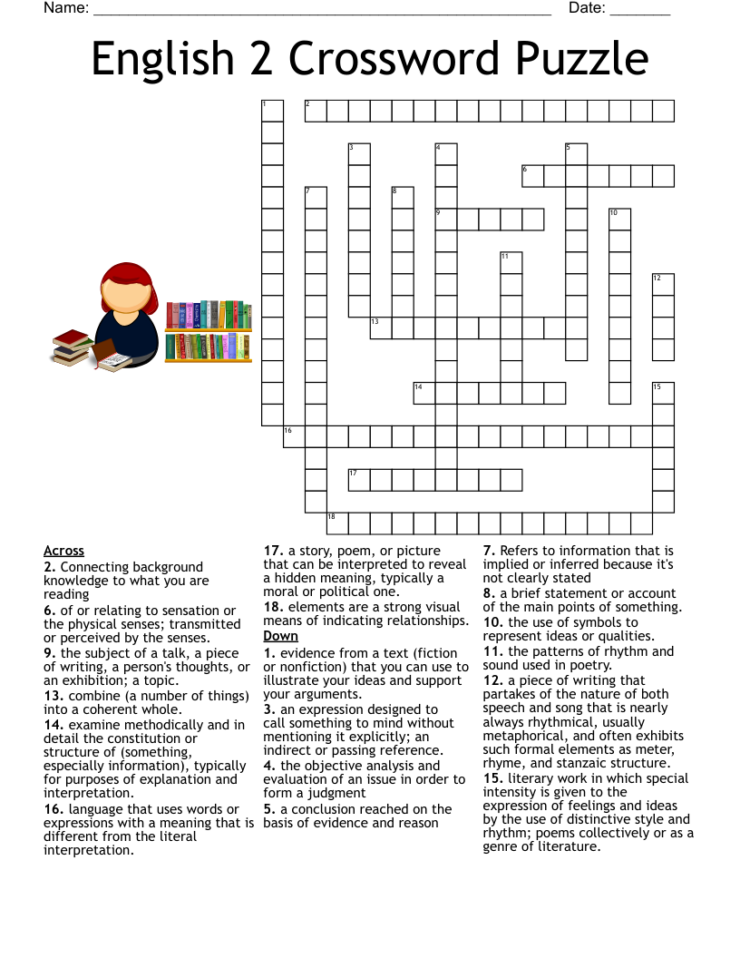 Grade 6 ELA Spelling Words And Vocabulary Crossword Puzzle WordMint