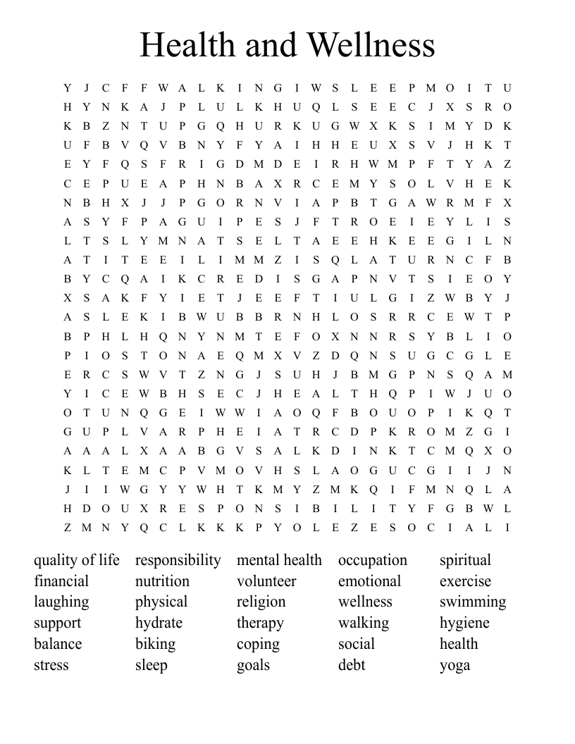 Health And Wellness Word Search WordMint
