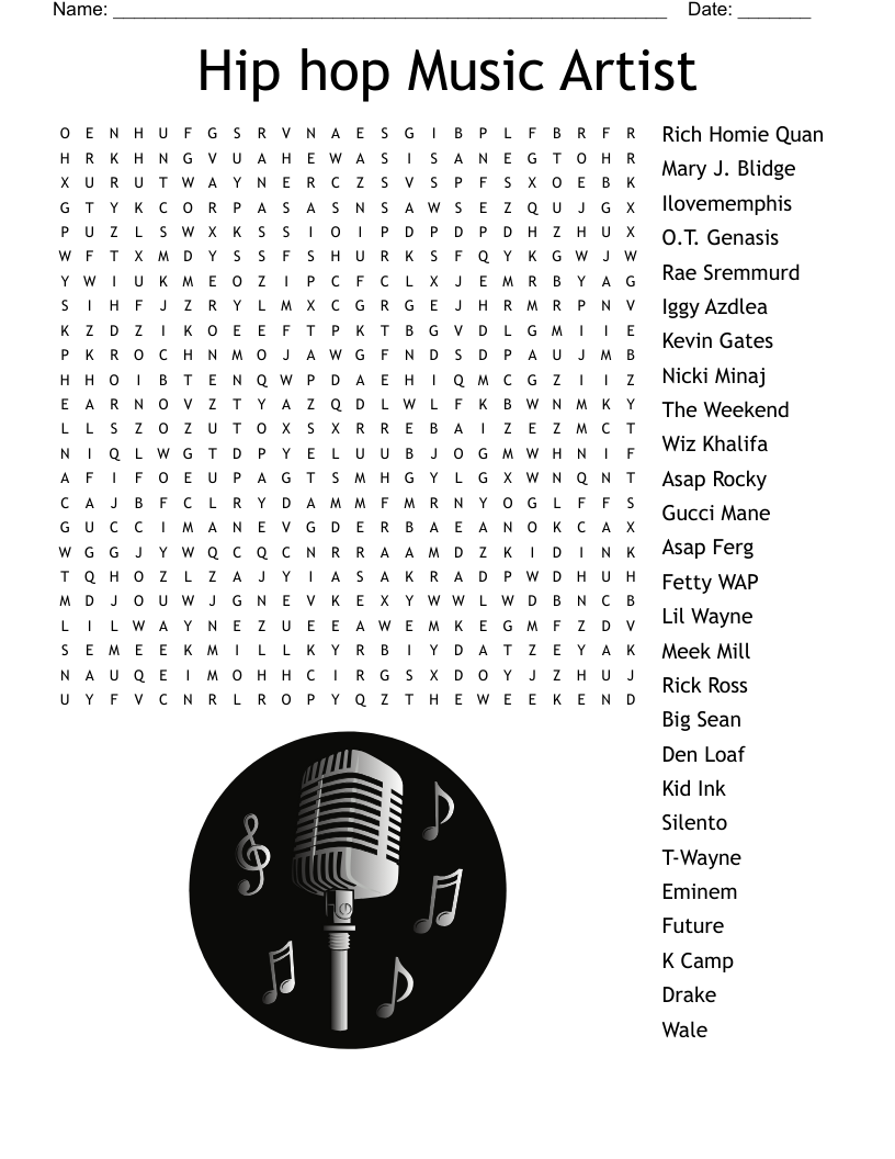 Hip Hop Music Artist Word Search WordMint