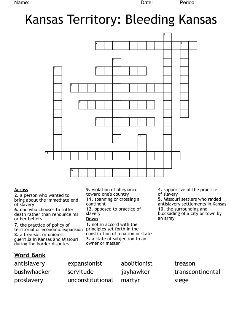 Kansas Territory Bleeding Kansas Crossword WordMint