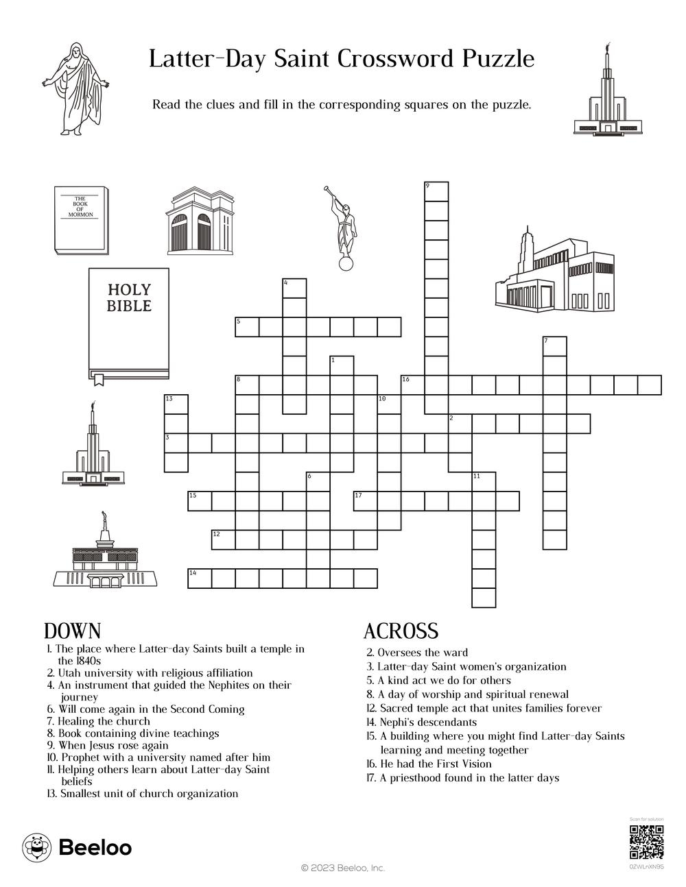 Latter day Saint themed Crossword Puzzles Beeloo Printable Crafts And Activities For Kids