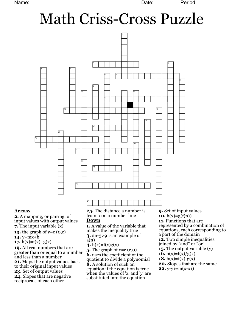 Math Criss Cross Puzzle Crossword WordMint
