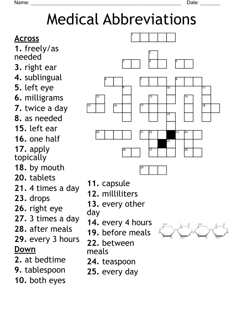Medical Abbreviations Crossword WordMint