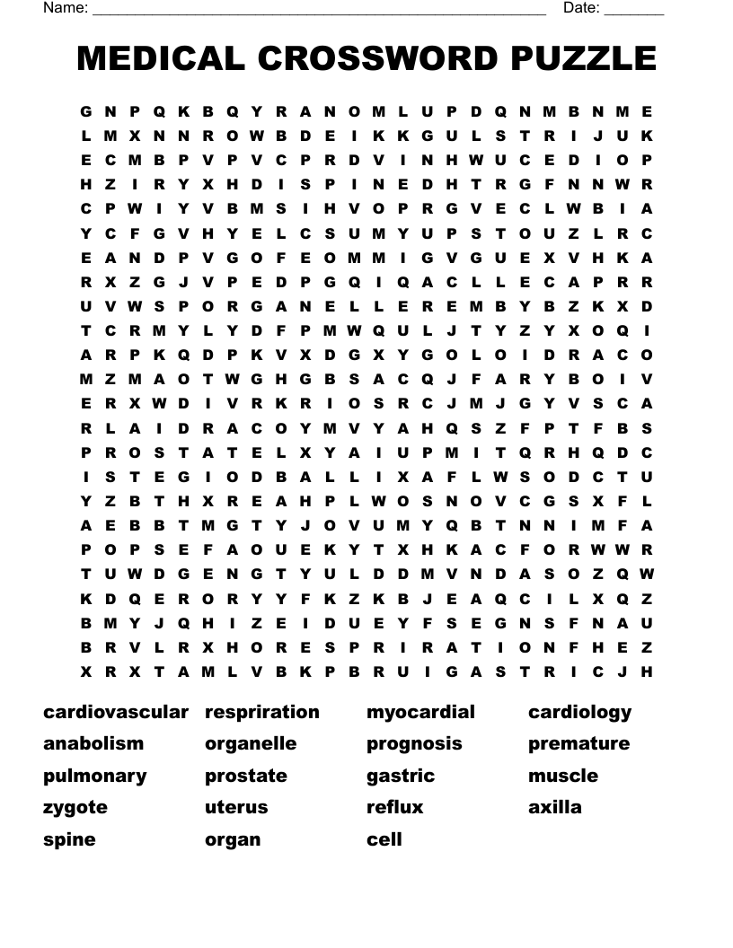 MEDICAL CROSSWORD PUZZLE Word Search WordMint
