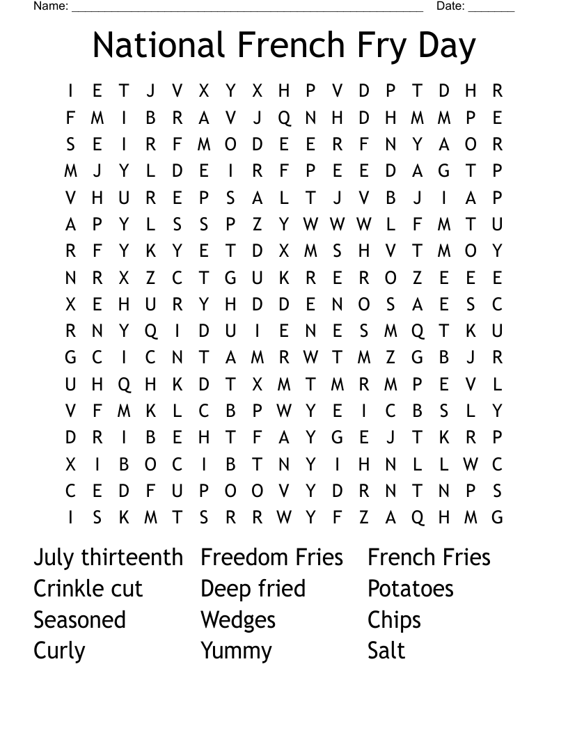 National French Fry Day Word Search WordMint