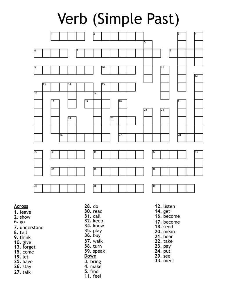 Past Tenses Crossword WordMint