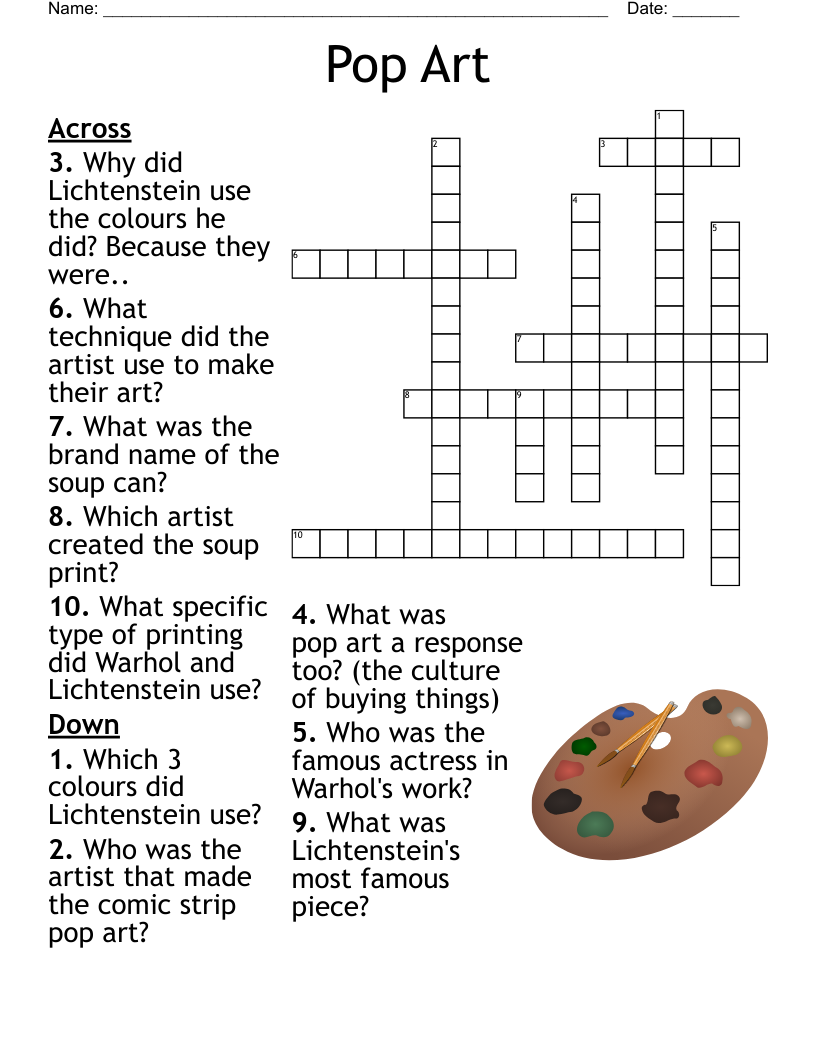 Pop Art Middle School Crossword WordMint