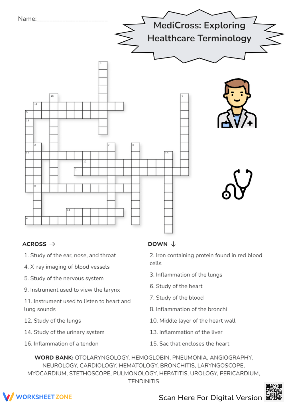 Printable Medical Crossword Puzzles Worksheets