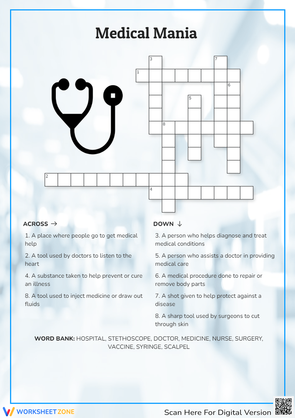 Printable Medical Crossword Puzzles Worksheets