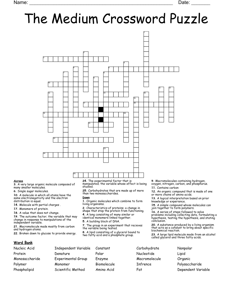 The Medium Crossword Puzzle WordMint Worksheets Library