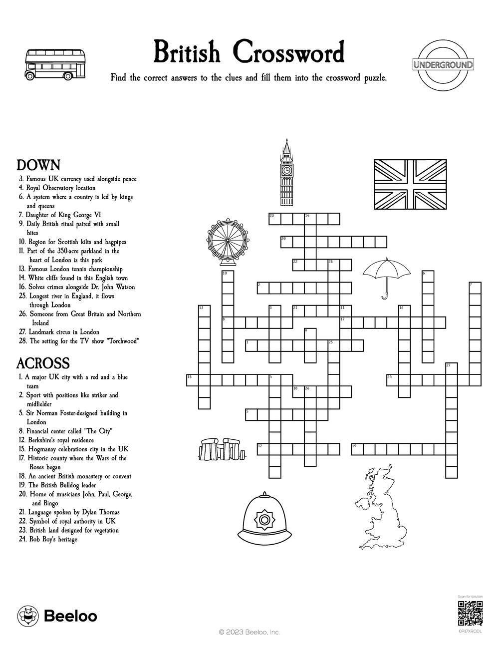 United Kingdom themed Crossword Puzzles Beeloo Printable Crafts Worksheets Library