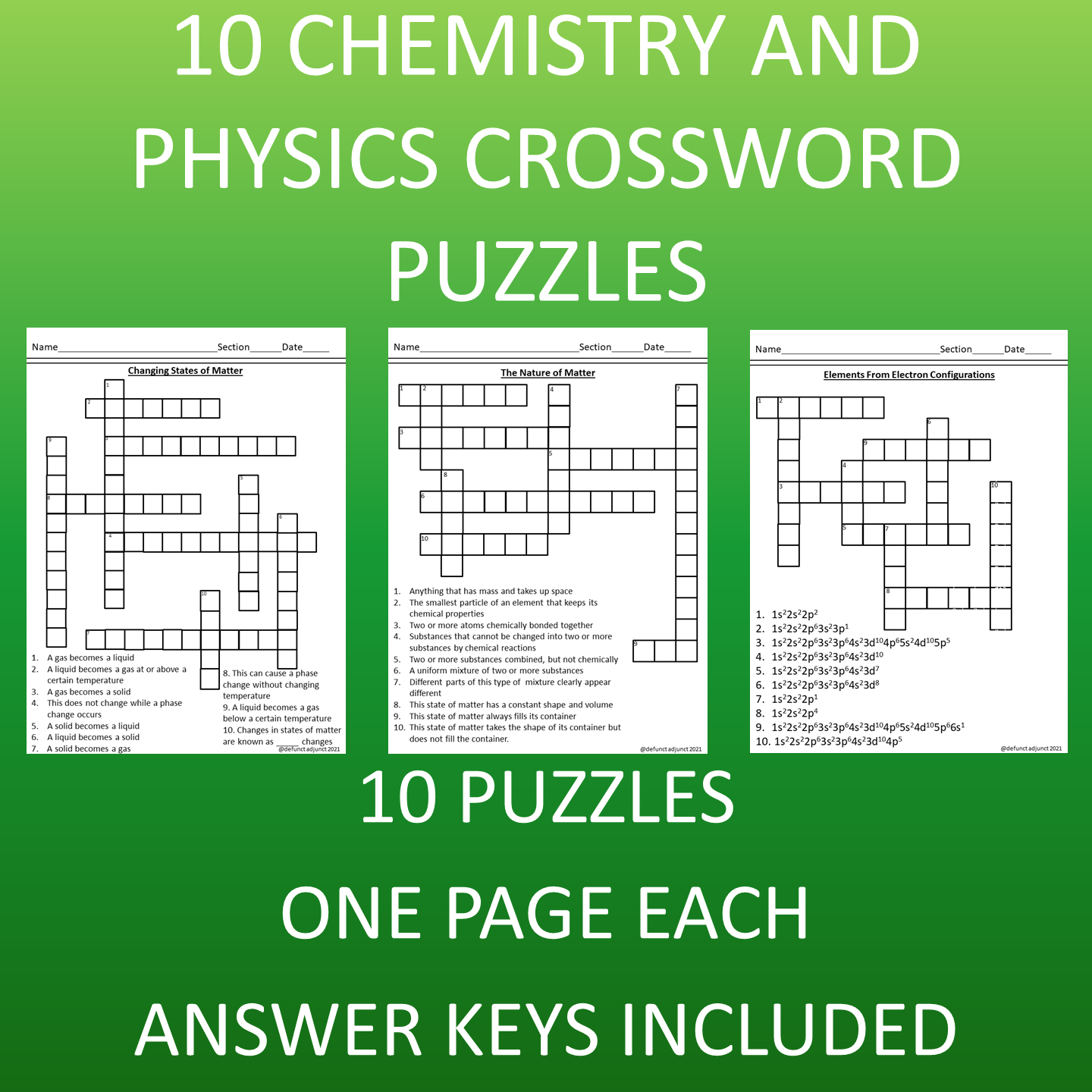 10 Chemistry General Science And Physical Science Crossword Puzzles Made By Teachers