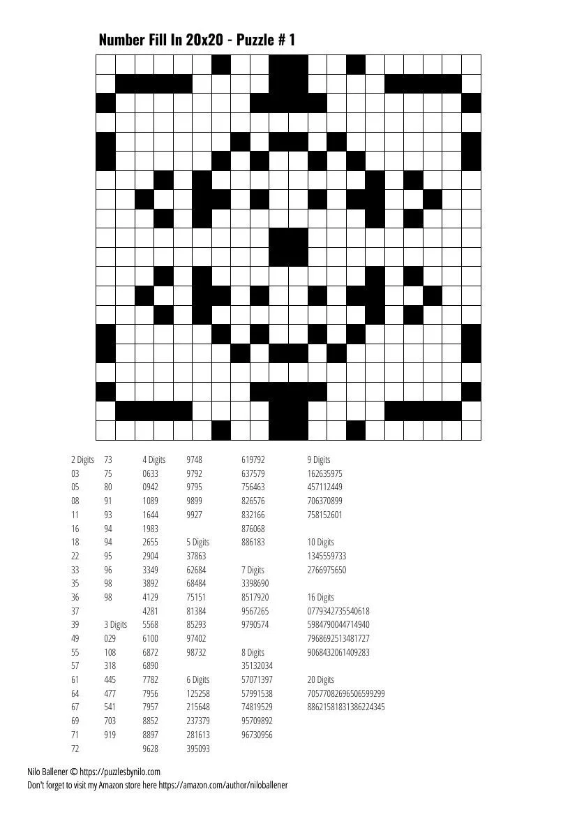 100 Number Fill In Puzzles Volume 8 PRINTABLE DOWNLOADABLE Puzzles By Nilo