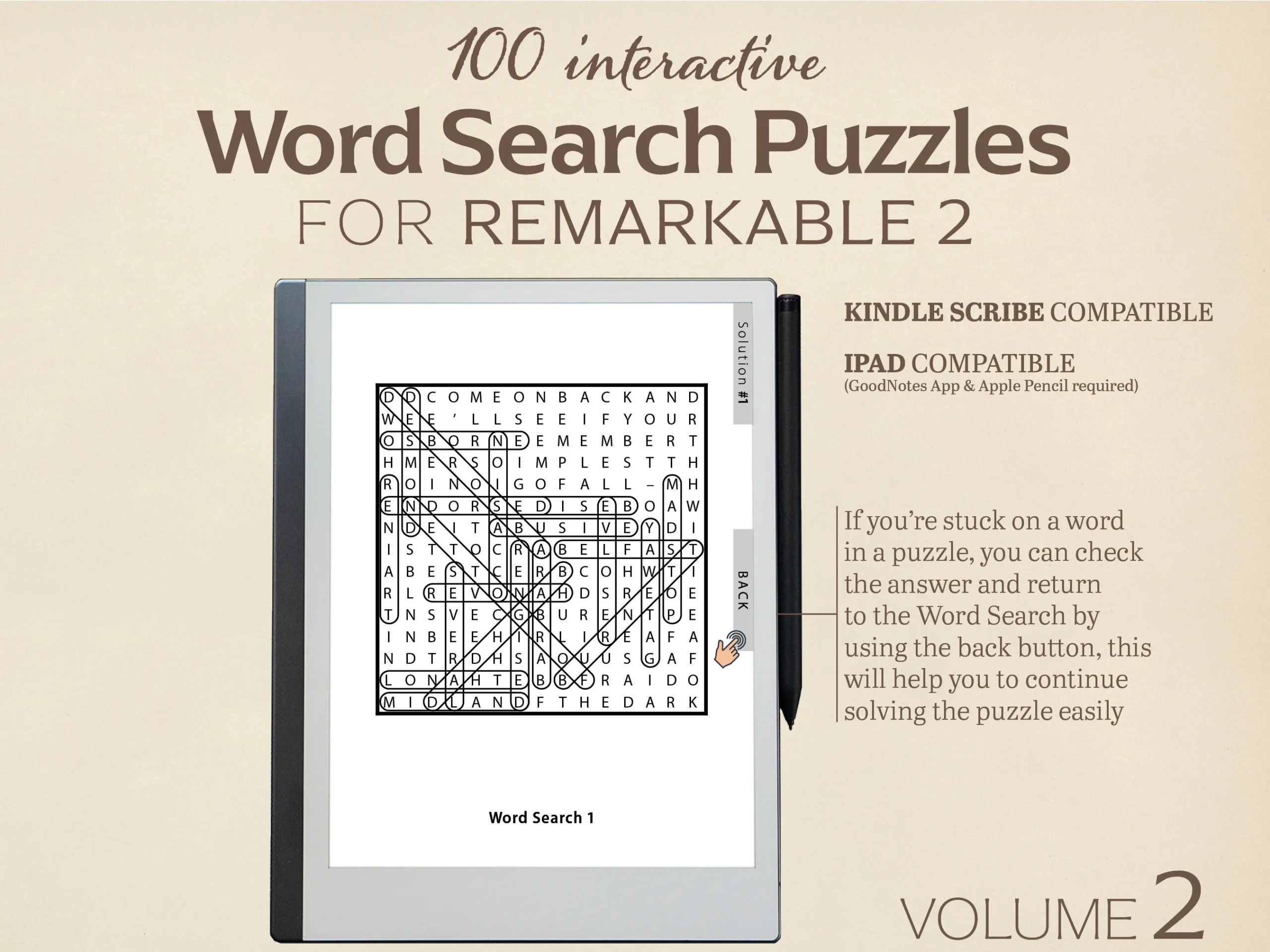100 Word Search Puzzles For Remarkable 2 Interactive Puzzle digital Download Etsy