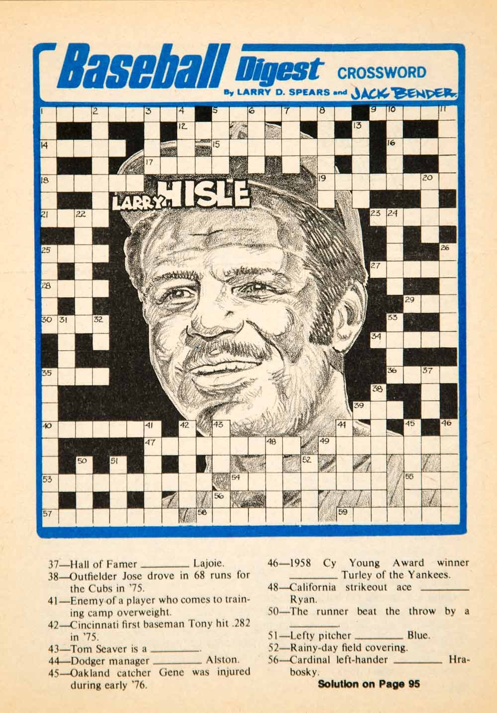 1976 Print MLB Baseball Sports Memorabilia Crossword Puzzle Larry Hisl Period Paper Historic Art LLC