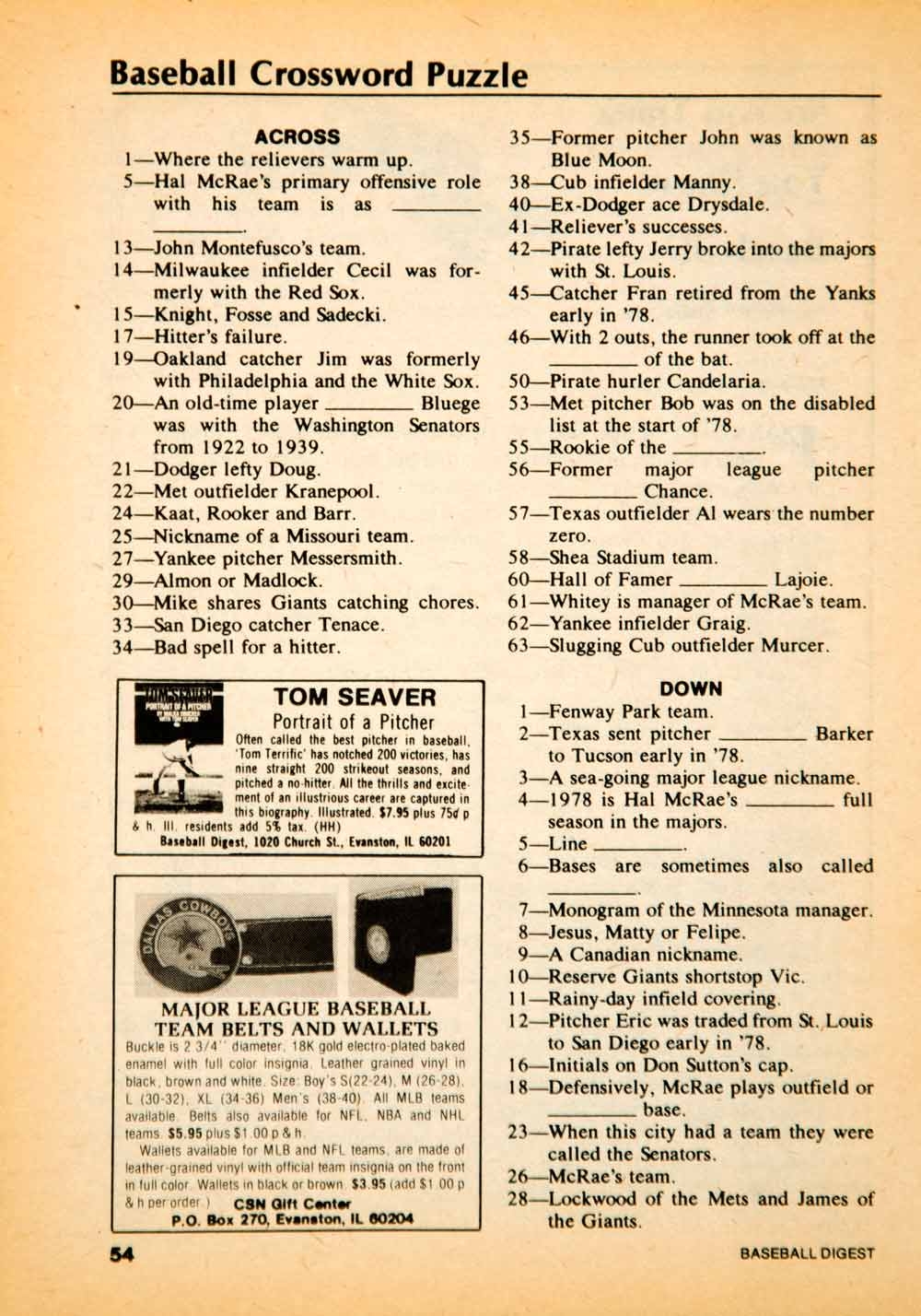 1978 Print MLB Baseball Sports Memorabilia Crossword Puzzle Hal McRae Period Paper Historic Art LLC