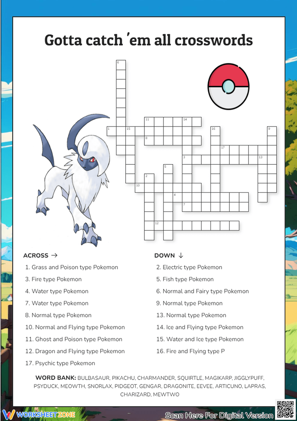 1st Grade Pokemon Crossword Puzzle Worksheets