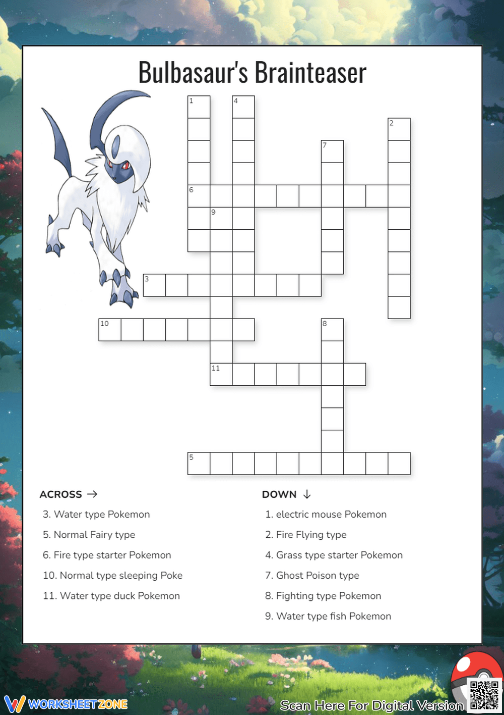 1st Grade Pokemon Crossword Puzzle Worksheets
