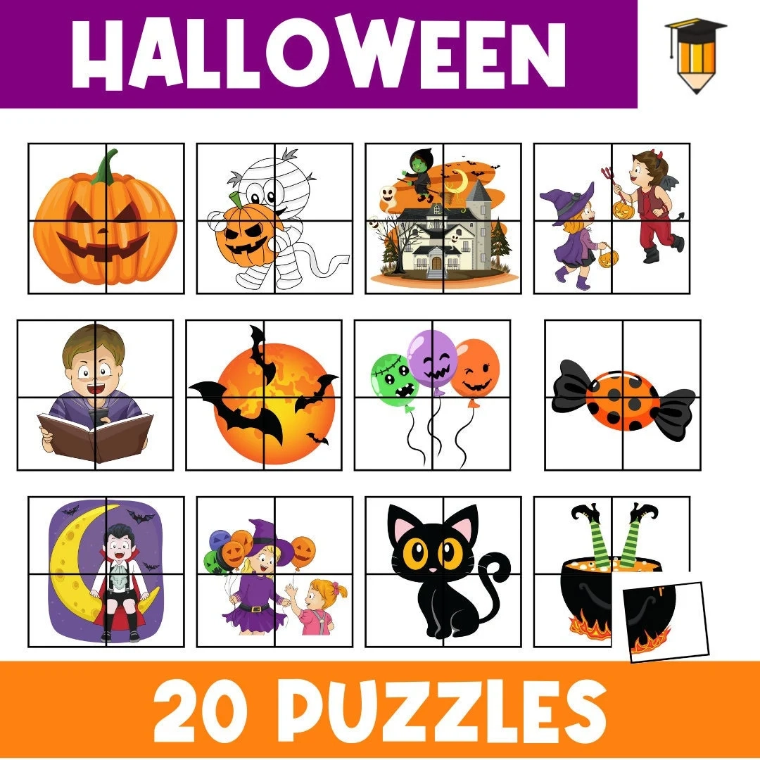 20 HALLOWEEN PUZZLES Puzzles For Kids Early Years Puzzle Fine Motor Homeschool Children s Puzzles Instant Download Halloween Etsy Sweden