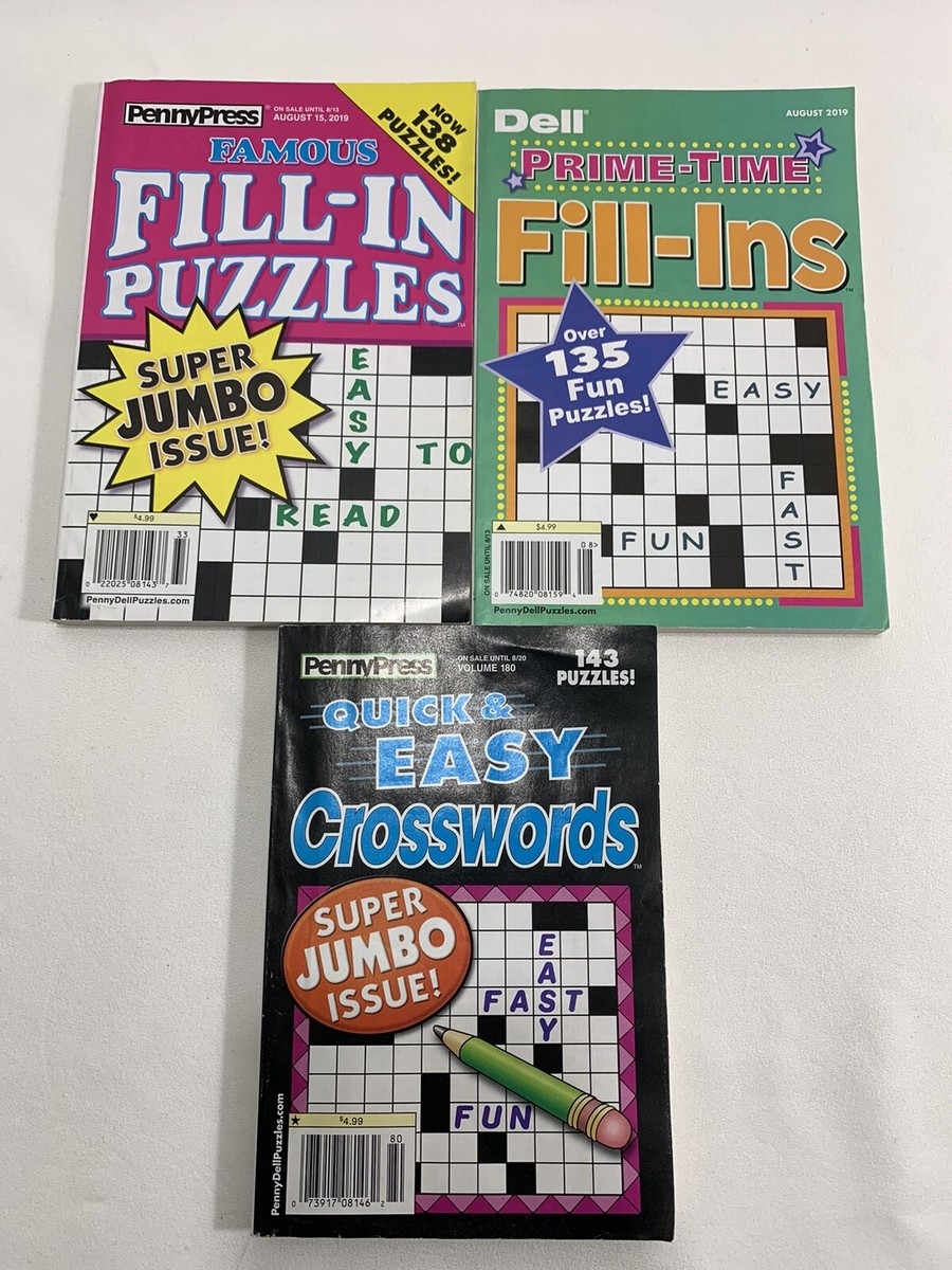 2019 Penny Press Fill Ins Quick Easy Crossword Puzzles Dell Fill ins 3 Bks A EBay