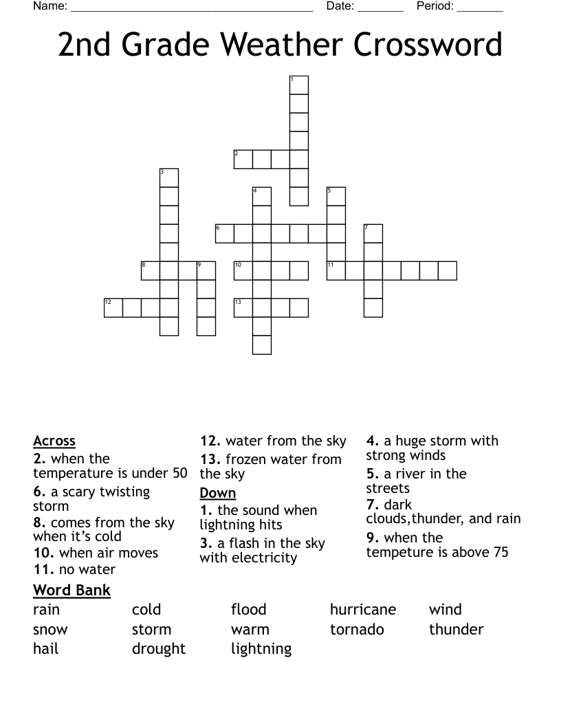 2nd Grade Weather Crossword WordMint 2nd Grade Weather Crossword WordMint