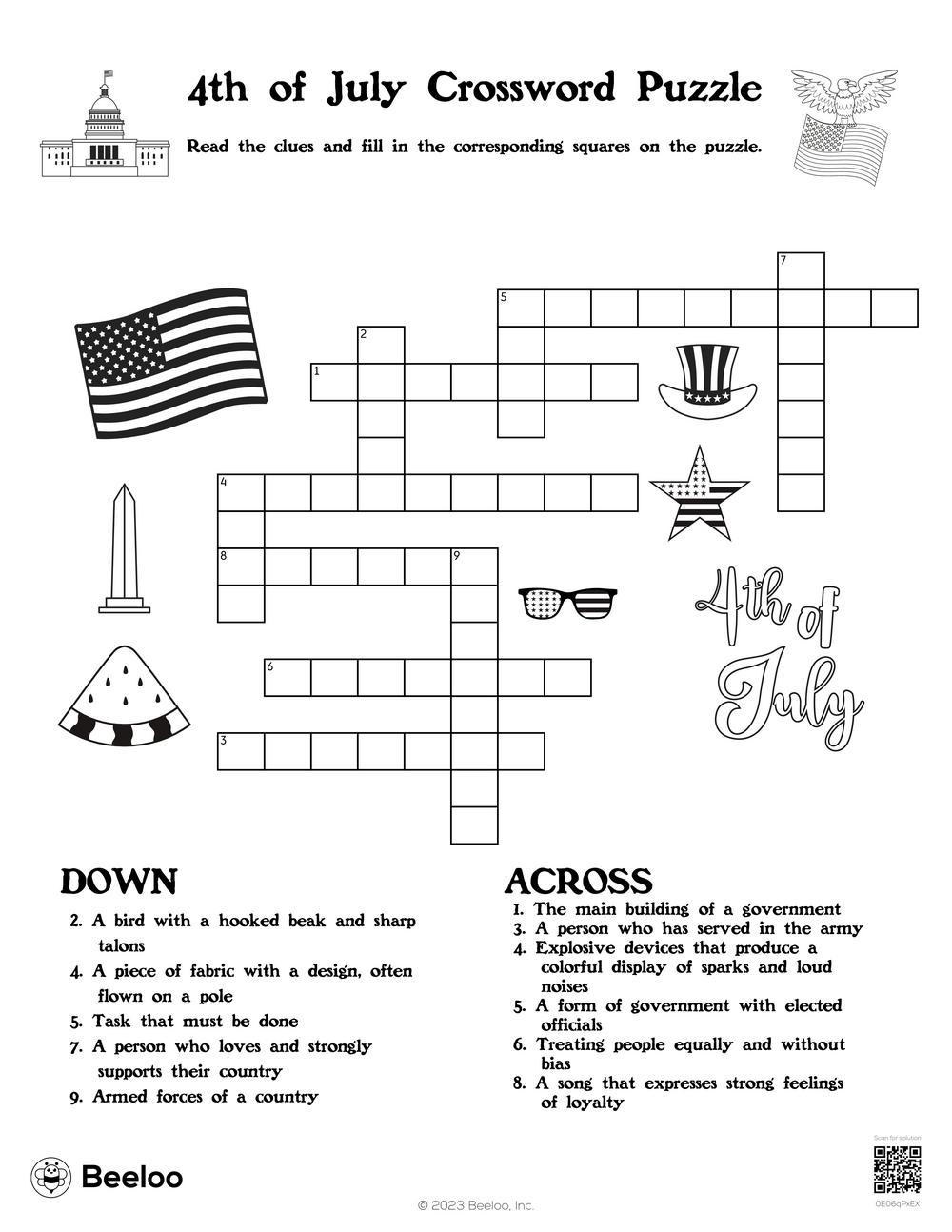 4th Of July Crossword Puzzle Beeloo Printable Crafts And Activities For Kids