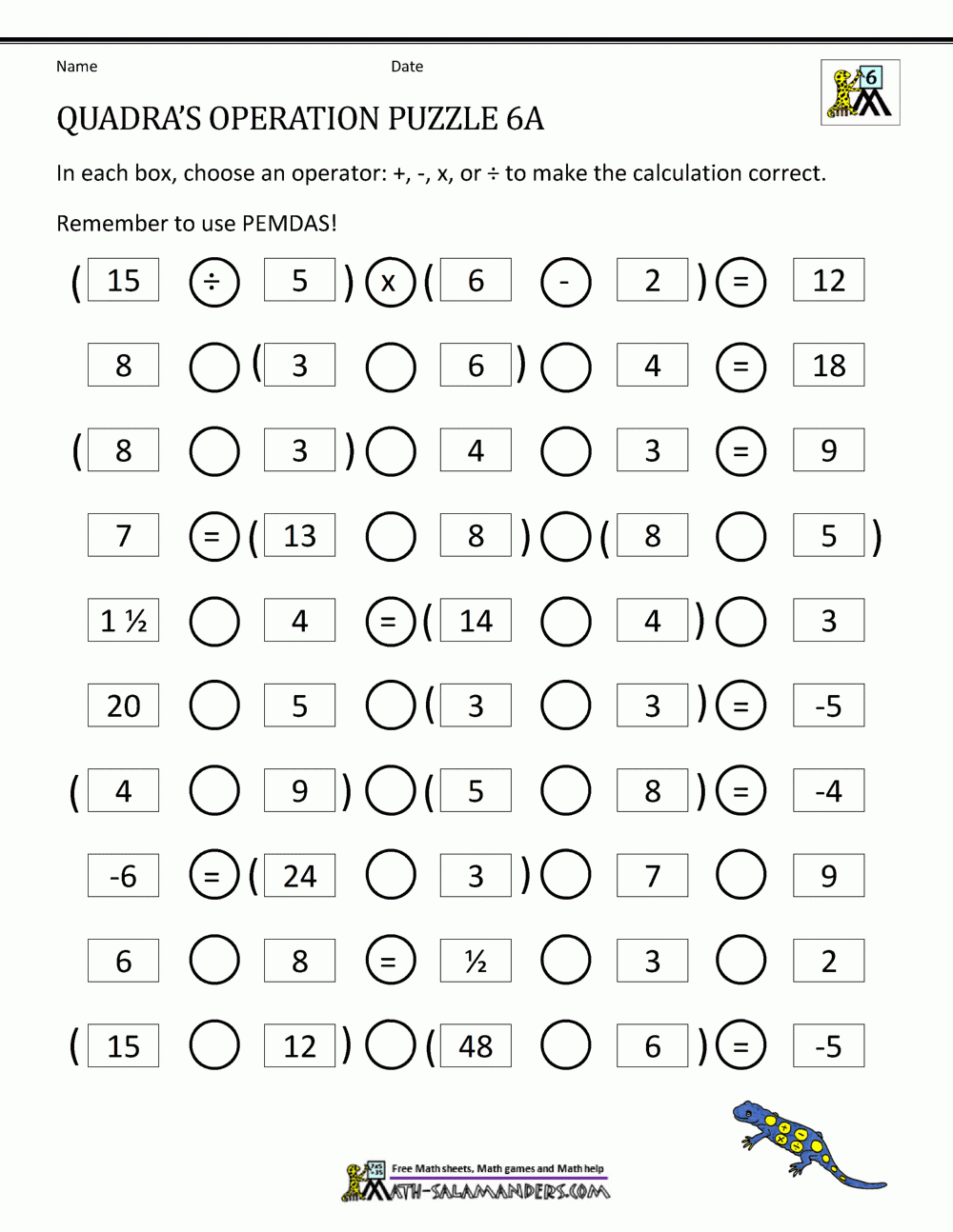 6th Grade Math Puzzles