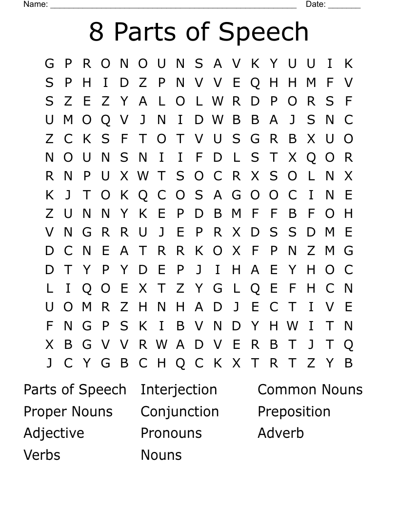 8 Parts Of Speech Word Search WordMint