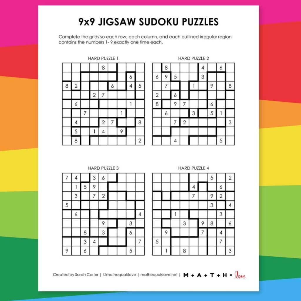 9x9 Jigsaw Sudoku Puzzles Math Love 9x9 Jigsaw Sudoku Puzzles Math Love