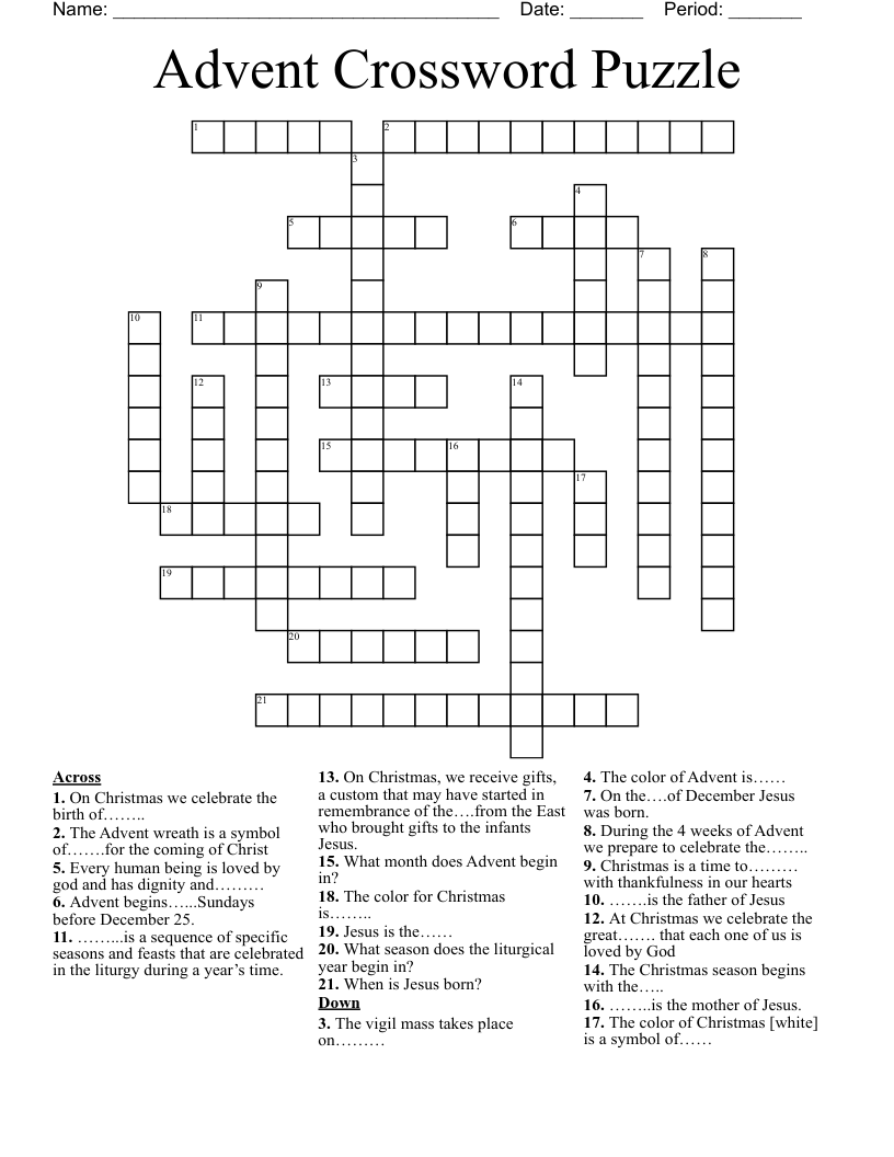Advent Crossword Puzzle WordMint