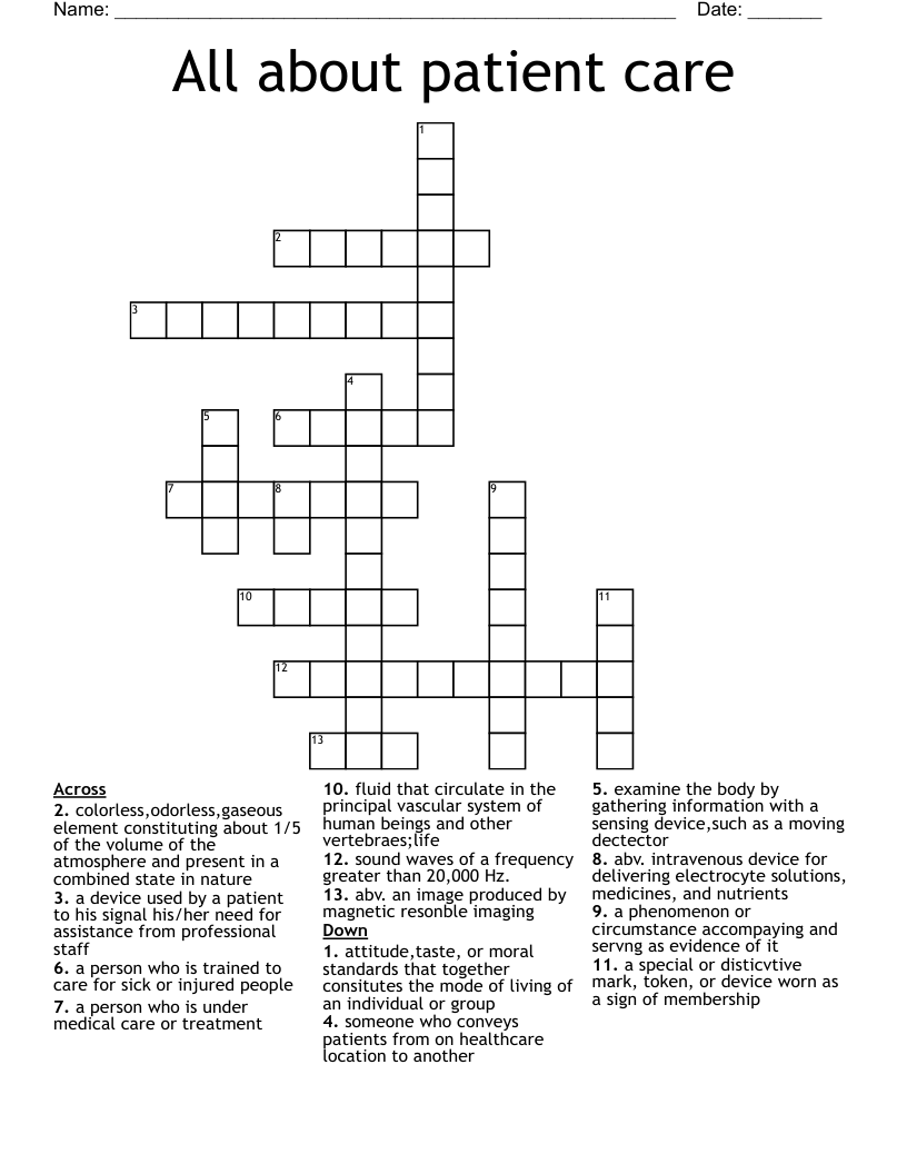 All About Patient Care Crossword WordMint