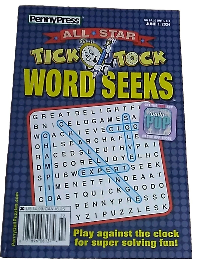 All Star Tick Tock Word Seeks Play Against The Clock June 1 2024 PennyPress EBay