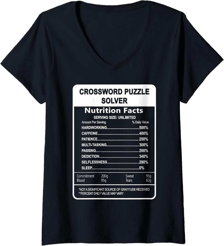 Amazon Crossword Puzzle Solver Nutrition Facts V Neck T Shirt Clothing Shoes Jewelry
