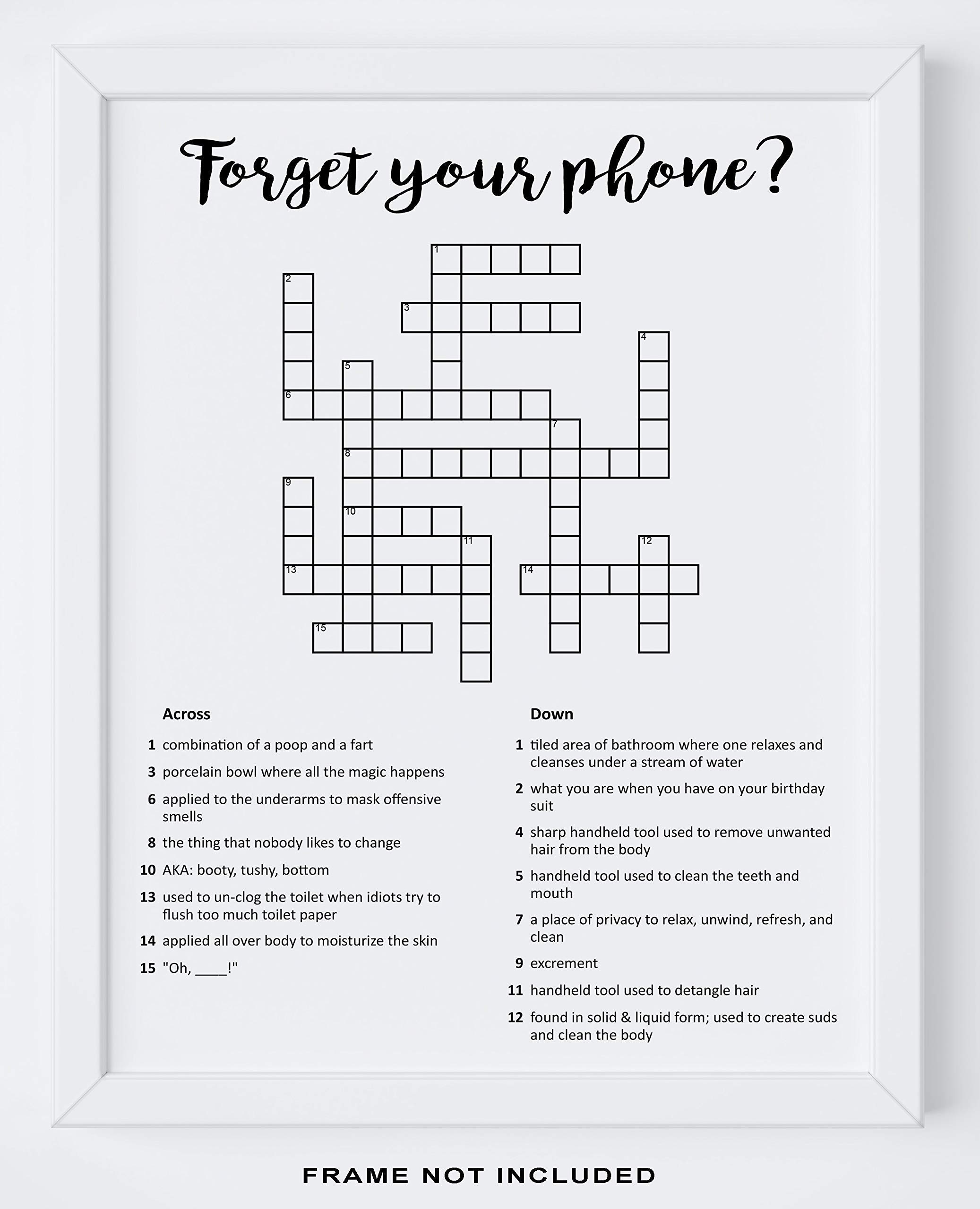 Amazon Funny Bathroom Wall Decor 11 x14 UNFRAMED Print Black And White Crossword Puzzle Wall Art Forgot Your Phone Bathroom Sign Handmade Products