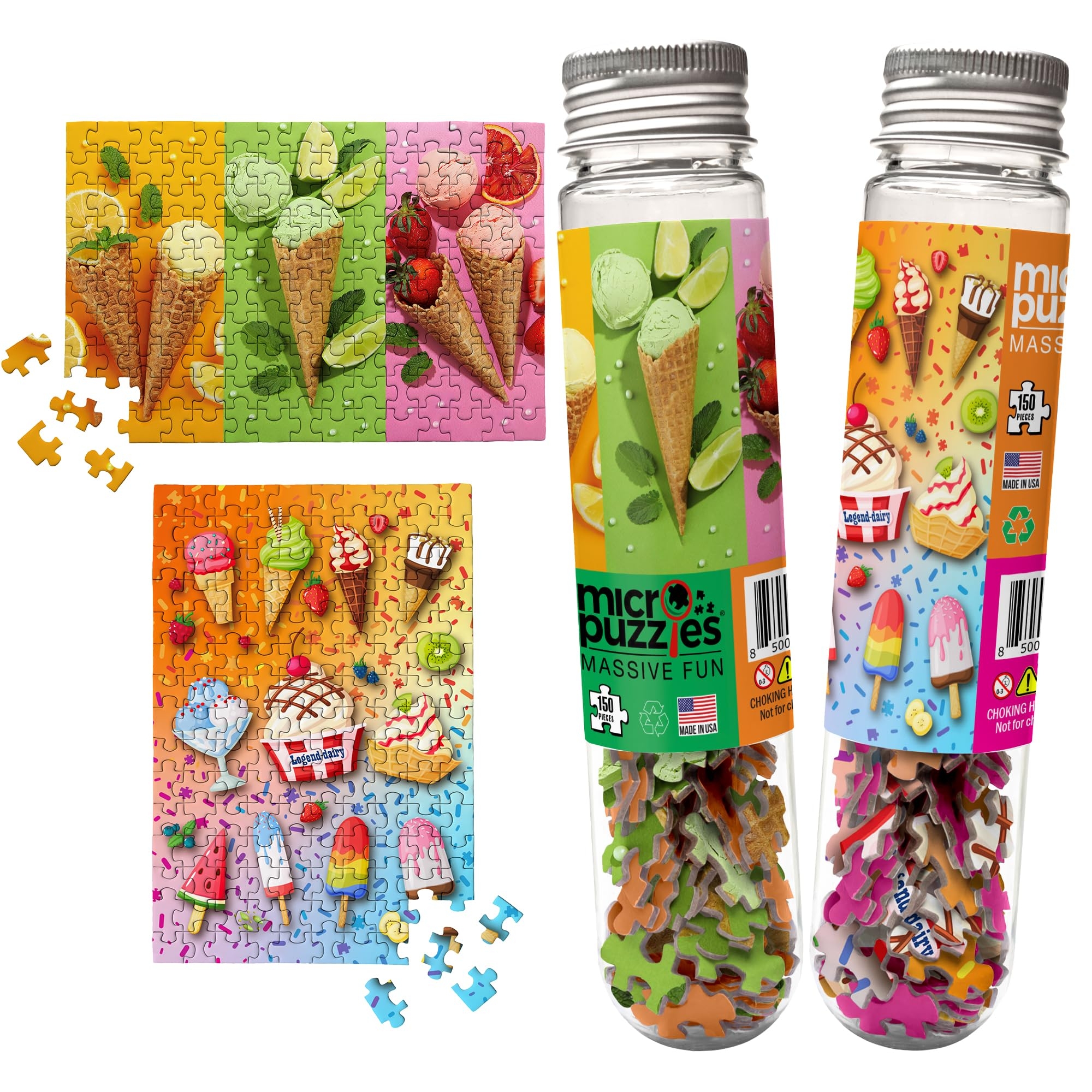 Amazon MicroPuzzles Ice Cream Mini Jigsaw Puzzle 2 Pack 150 Piece Sweet Treat Travel 4 6 In Puzzle Gift Made In USA Small Business Toys Games