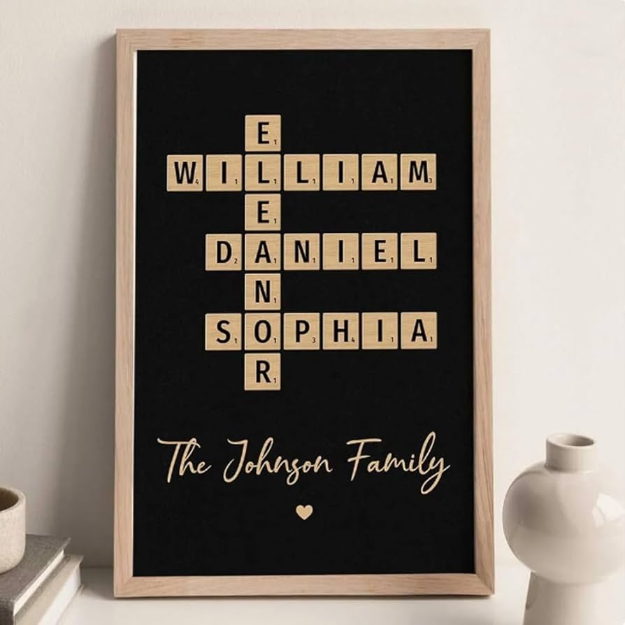 Amazon Pofily Personalized Crossword Family Names Wall Decor Crossword Scrabble Print Custom Family Letter Tile Name Puzzle Gift For Lovers Home Kitchen