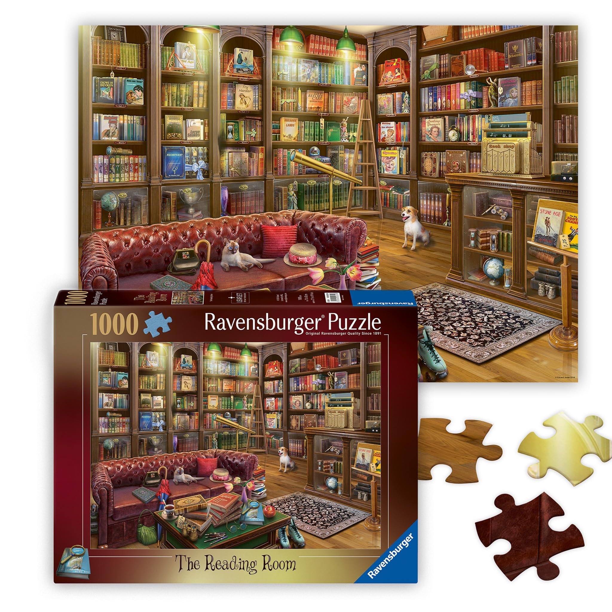Amazon Ravensburger The Reading Room 1000 Piece Jigsaw Puzzle Stunning Vivid Colors Books Knick Knacks Overstuffed Chairs Peaceful Library Scene Puzzles For Adults Toys Games