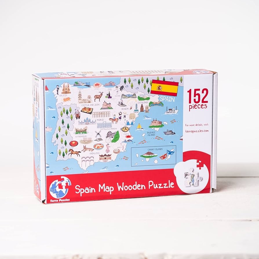 Amazon Terra Puzzles Spain Map Wooden Jigsaw Puzzle 152 Piece 15x10 Inches Toys Games