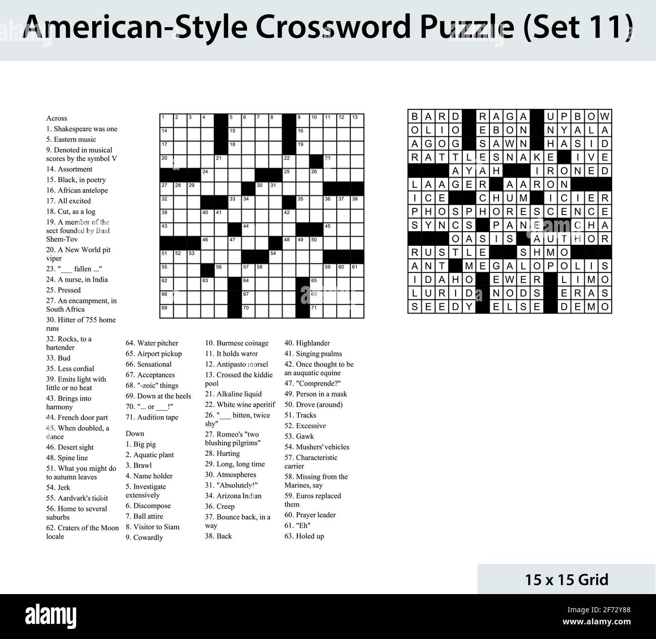 American Style Crossword Puzzle With A 15 X 15 Grid Includes Blank Crossword Grid Clues And Solution Stock Vector Image Art Alamy
