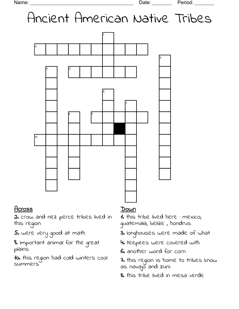 Ancient American Native Tribes Crossword WordMint