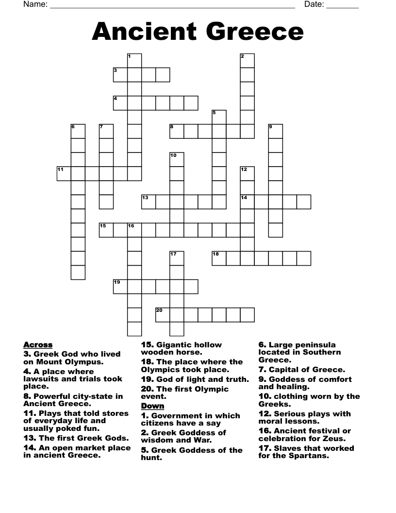 Ancient Greece Crossword WordMint