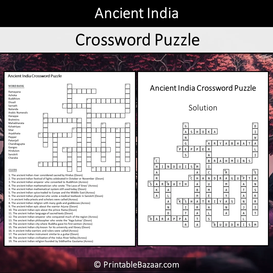 Ancient India Crossword Puzzle Worksheet Activity Printable PDF PrintableBazaar