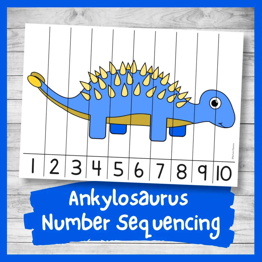 Ankylosaurus Number Sequencing Puzzle 1 10 Printable PDF Nurtured Neurons